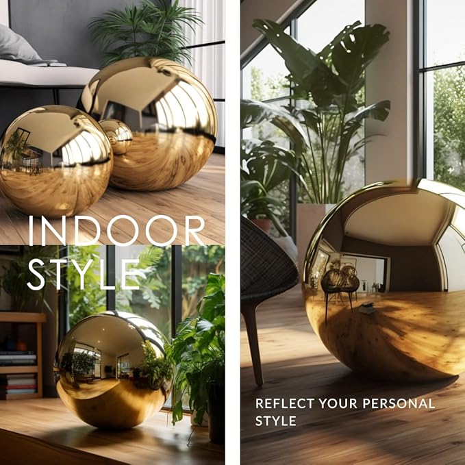 6 Inch Stainless Steel Gazing Globe,v2croft Hollow Ball Mirrored Surface Polished Shiny Sphere,Garden Stainless Steel Gazing Ball for Outdoor Lawn Pond Yard Ornament(Gold)