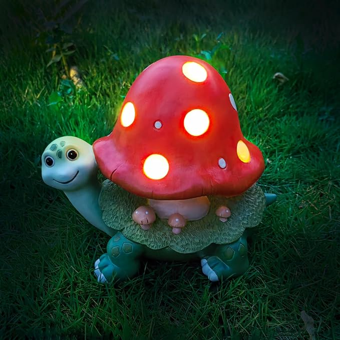 Turtle Gifts for Women, Solor Statue for Garden, Turtle and Mushroom Figurine with Lights, Outdoor Decorations for Yard Lawn Patio, Gifts for Mom Grandma Mother in Law Gardener Mother'Day