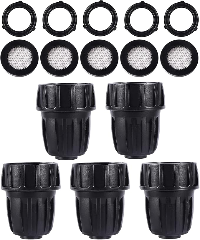 1/2 inch Irrigation Tubing Fittings For (1/2" ID x0.6-0.63" OD) 16mm Drip Tubing Barbed Locked Connectors-5 US Standard 3/4" to 1/2" Faucet Adapters,5 Filter Washers,5 Rubber Washers