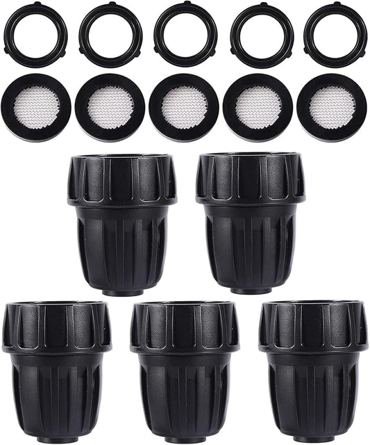 1/2 inch Irrigation Tubing Fittings For (1/2" ID x0.6-0.63" OD) 16mm Drip Tubing Barbed Locked Connectors-5 US Standard 3/4" to 1/2" Faucet Adapters,5 Filter Washers,5 Rubber Washers