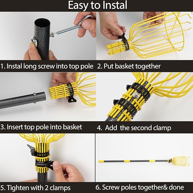 Fruit Picker Pole with Basket Telescopic Pole, 5ft Extendable Fruit Catcher Picking Pole Garden Tools for Picking Fruit from High Apple Cherry Orange Mango Fig Lemon Avocado Fruit Trees