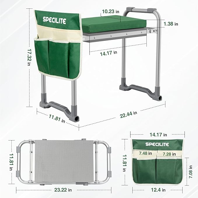 Garden Kneeler and Seat with Kneeling Pad,Heavy Duty Foldable Gardener Stool with 2 Tool Pouches,Anti- Knee and Back Pain, Gardening Gifts for Women,Men Senior