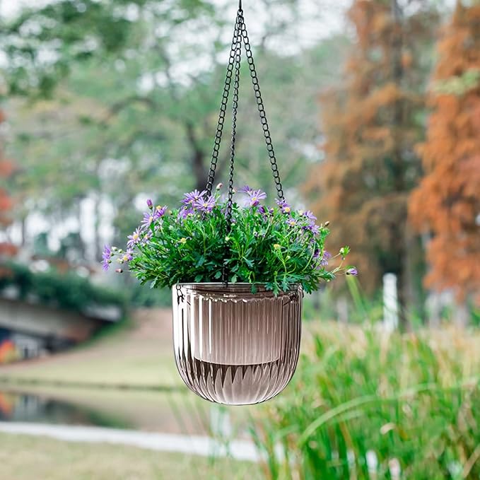 6.5 Inch 2 Pcs Self Watering Hanging Planter Indoor Plant Pots Drainage Holes, Outdoor Hanging Planters Flower Pot Basket, Visible Water Level, Plant Hanger Home Decor, Gardening