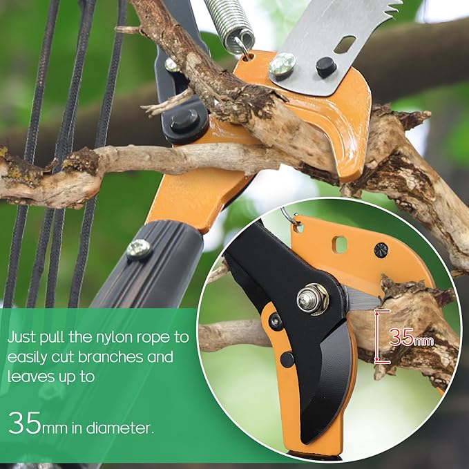 Pole Saws for Tree Trimming, 13.7 FT Manual Tree Trimmer Long Handle Pruner, Extendable Pole Pruners for Tree Trimming, Sharp Steel Blade and Scissors for High Branches Trimming