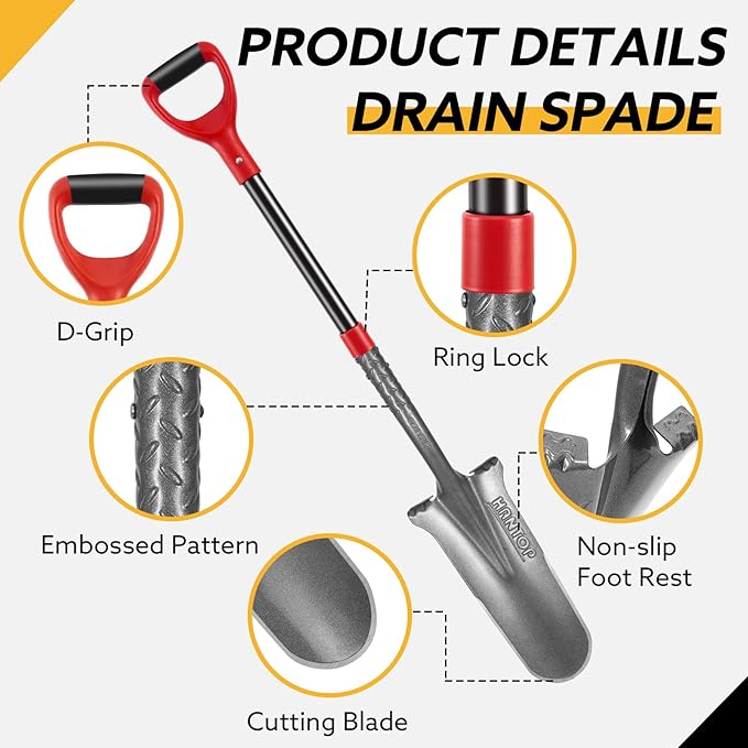 Shovel Spade Drain Spade Shovel Digging Spade Shovels for Digging Serrated Shovel Garden Shovel Narrow Shovel,44 inches