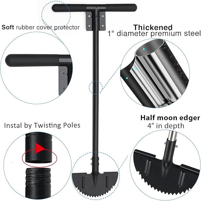 Oliynedy Lawn Edger Tool, Manual Grass Edger Long Handle 36 inch, Steel Hand Saw-Tooth Border Half Moon Edger Shovel for Yard, Garden, Landscaping, Sidewalk, Cable Burying