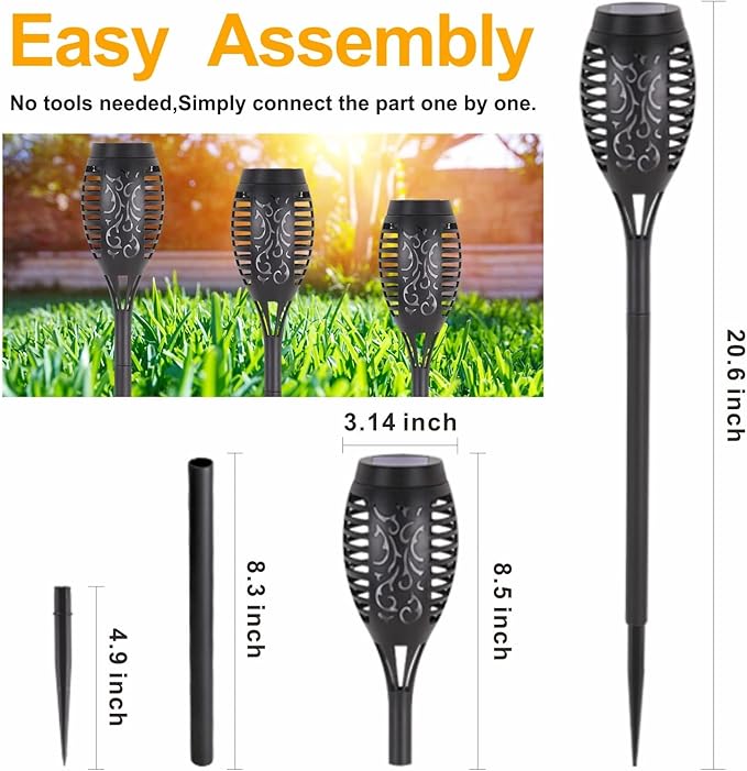 Solar Lights Outdoor, 8Pack Solar Torch Light with Flickering Flame for Garden Decor, Waterproof Outdoor Lighting Landscape, LED Flame Torches for Outside Patio Pathway Yard Decorations