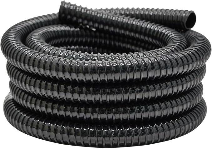1 Inch Pond Tubing, 1" ID Corrugated Water Pipe, 20 Feet Length Flexible PVC Hose Pipe with Pipe Fittings, Aquarium, Pond Waterfall, Garden Pond Pump Drainage Tube Black