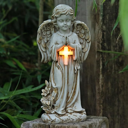 Angel Statue for Garden,Solar Angel for Cemetery Decorations,Garden Memorial Angel,Resin Praying Angel Figurine for Patio Lawn Yard Porch Decorations,12.12inch