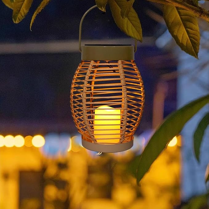 Solar Lanterns, Hanging Outdoor Lantern with LED Flickering Flameless Candles, Waterproof Outdoor Garden Lanterns Decorative for Patio, Porch,Deck, Yard, Table Decor