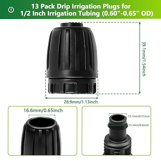 13 Pcs Drip Irrigation Fittings End Cap 1/2 Inch, In-Line Barbed Plug End Connector For 1/2 Inch Drip Tubing (0.60"-0.65" OD) Drip Line End Parts For Garden Irrigation Systems