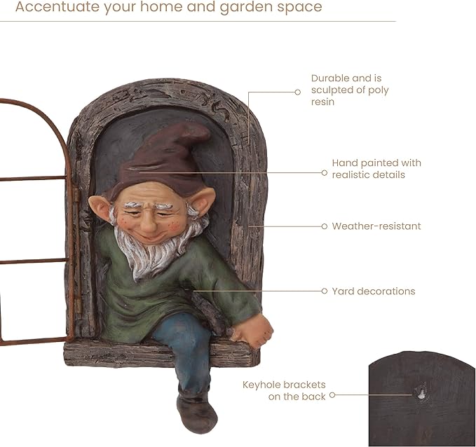 Bits and Pieces - 12-inch Elf Out The Door Tree Hugger - Yard Decorations - Whimsical Tree Sculpture - Garden Decoration - Garden Peeker Yard Art