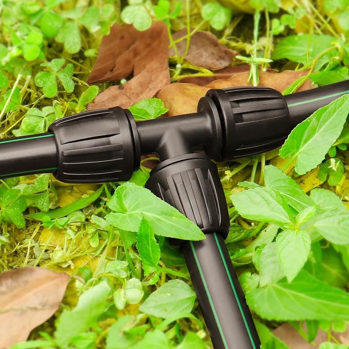 Drip Irrigation Fittings for 1/2 Inch Drip Tubing (1/2" ID x 0.65" OD)：1/2'' Drip Line Tees Anti-drop Locked Nut Barbed Tee Connectors Garden Irrigation System Parts (10 Pack)