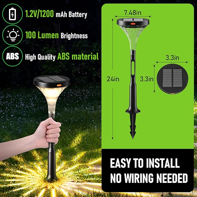 Solar Outdoor Pathway Light, IP65 Waterproof Solar Powered Lights, Multicolored 10 Modes RGB Color Changing, Christmas Decoration for Garden, Lawn, Yard, Patio etc, 6 Pack