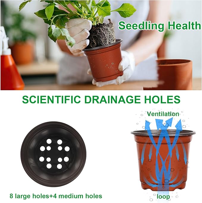 Augshy 40 Pcs 6" Plastic Plant Nursery Seed Starting Pots for Indoor Outdoor Succulent Seedling Cutting Transplanting