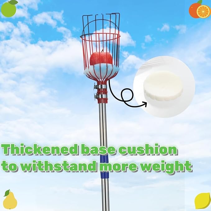 Adjustable Fruit Picker with Telescoping Handle and Basket, 10ft - Ideal for Apple, Orange, Avocado, Lemon, Pear, and Mango Harvesting