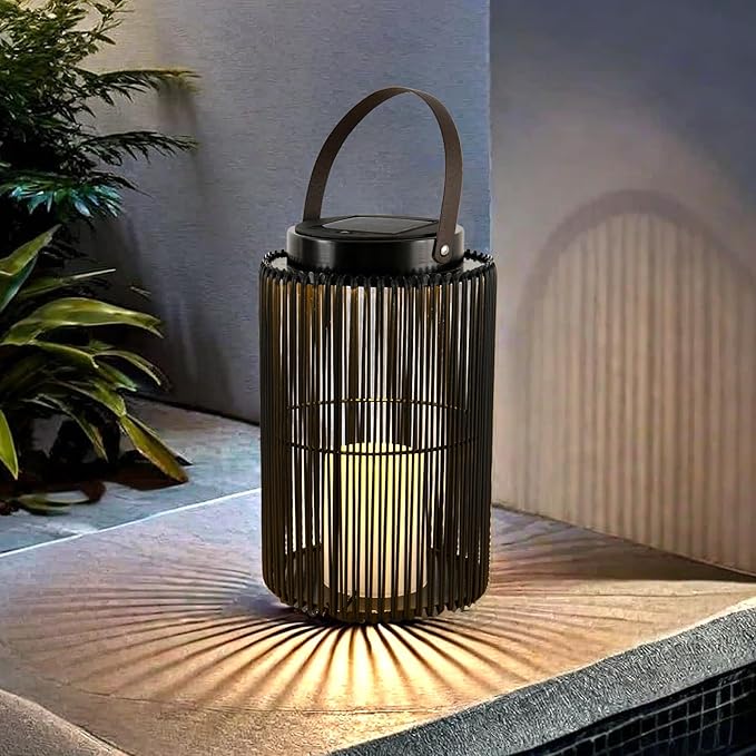 2 Pack Solar Lanterns for Outdoor Waterproof, ZBLUXBZ Outdoor Table Lamp for Outside Hanging Solar Lights, LED Garden Cordless Lights Perfect for Patio and Pathway Lighting (11-inch Height，Black)