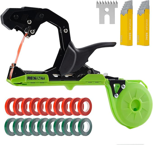 Upgraded Plant Tying Machine, Lightweight Plant Type Gun with 20 Rolls Tapes, 20000Pcs Staples to Tie Up Vine, Plant Tying Tool with SK5 Blade Replacement for Tomato, Cucumber, Grape (Green)