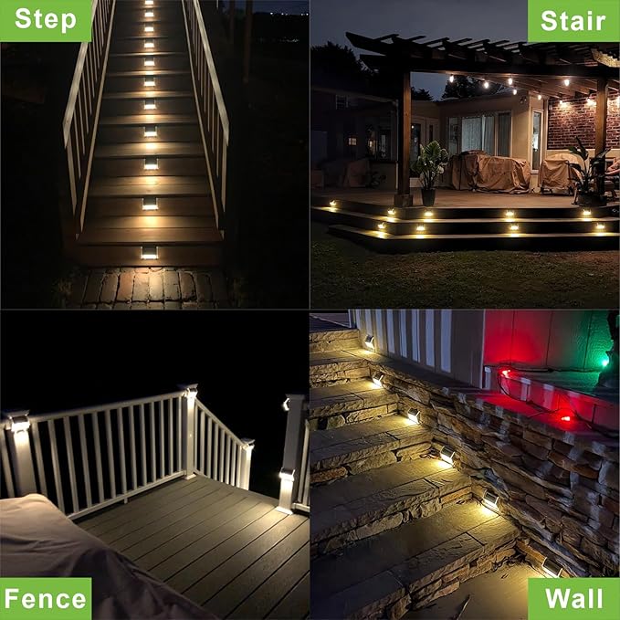 XLUX Solar Lights for Steps Decks Pathway Yard Stairs Fences, LED lamp, Rainproof, Black Metal Housing, 2 Pack(Warm Light)