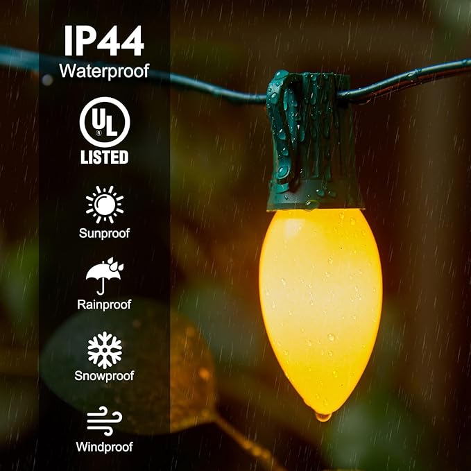 C9 Christmas Lights Outdoor Multicolor, 50 FT Vintage String Lights for Holiday Indoor Room Roofline Backyard Garden Patio Home Xmas Decor, E17 Base, Green Wire