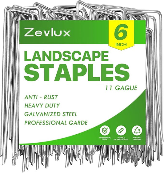 Landscape Staples 6 inch 100 Pack Galvanized Garden Stakes,12 Gauge Heavy Duty Garden Pins for Fences, Lawns, Weed Barriers and Landscape Fabrics, Irrigation Hose,Yard Lawn, Landscape Fabric.