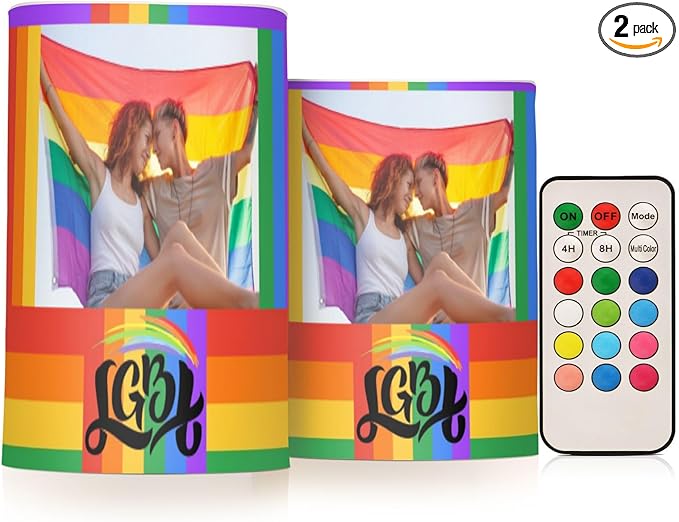 Vdsrup Flameless Candles Set of 2 LGBT Custom LED Candles with Timer Battery Operated Personalized Candle Lights Flickering with Remote for Home Bedroom Decor