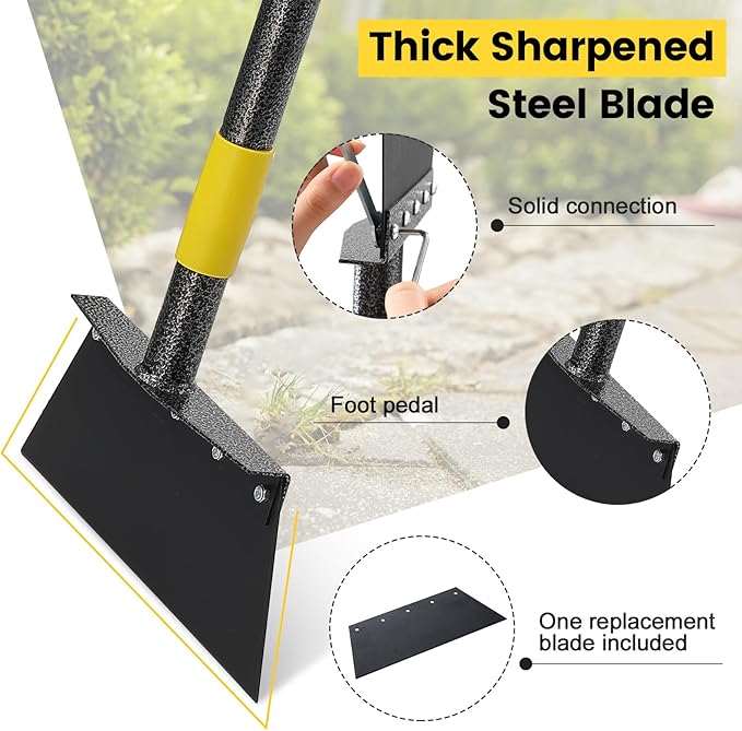 Garden Cleaning Shovel, Multifunctional Flat Shovel Floor Scraper Manual Weeder, 74" Long Handle Ice Chopper Snow Shovel Spade, Heavy Duty Garden Tool for Lawn Edging, Scraping, Ice Removal
