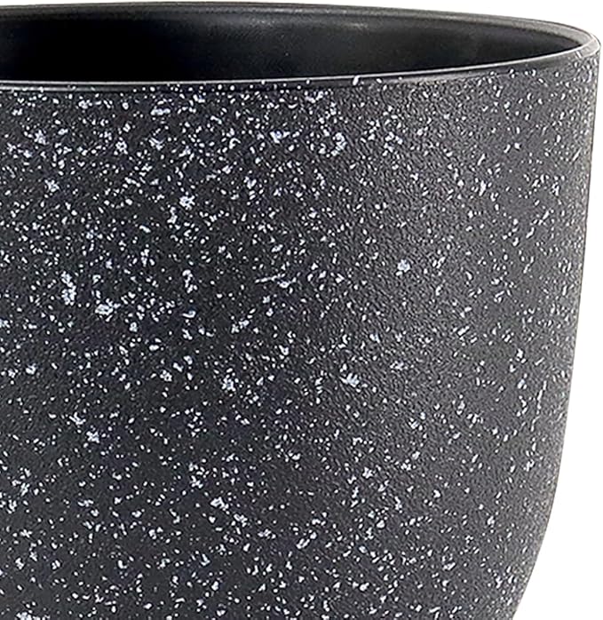 Plant Pots 10/9/8 inch, Set of 3 Modern Decorative Plastic Planters with Drainage Holes and Saucers for Garden House Plants, Flower Pots for Indoor Outdoor Plants, Speckled Black
