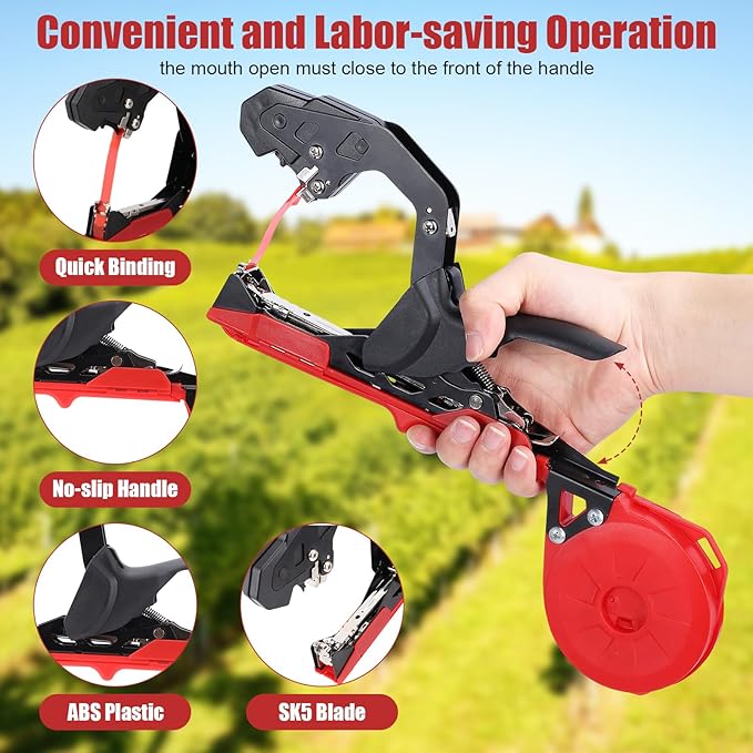 Plant Tying Machine, Lightweight Plant Tie Machine, Tapener Tying Tool with 10000pcs Staples 20 Rolls Tape for Tomatoes Grapes Cucumbers Climbing Plants
