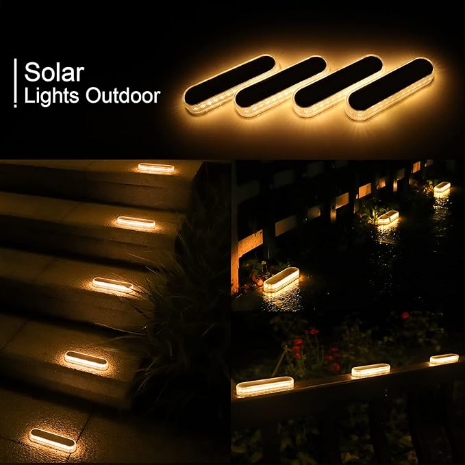 WILLED Solar Step Lights for Outside,4 Pack Warm White Solar Deck Lights Waterproof, Big Solar Charging Panel,Outdoor Solar Powered Lights for Steps,Stair,Dock,Driveway,Walkway,Sidewalk,Garden