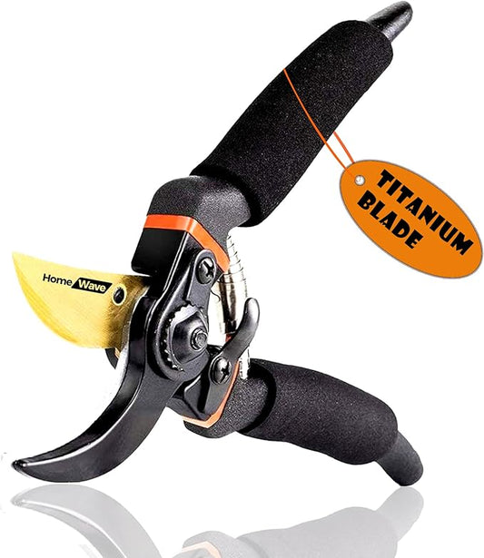 8.5" Titanium Bypass Pruning Shears (T-1008), Garden Clippers, Super Sharp Professional Hand Pruners for Gardening, Heavy Duty Handheld Pruners