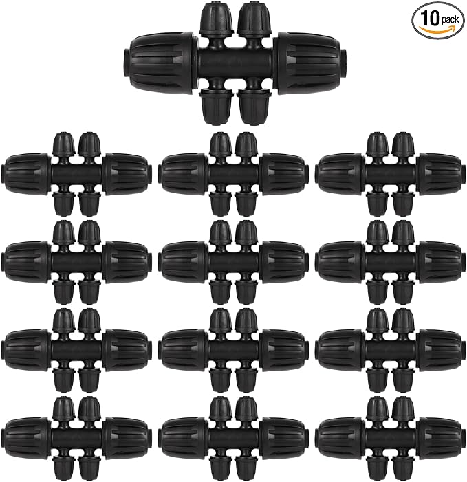 1/2 Inch to 1/4 Inch Tubing Irrigation Fittings for (1/2'' ID x 0.60''-0.63'' OD) 16mm Drip Tubing,Locked Barbed Tee Connectors (20 Pcs Barbed Tee 6-Way)