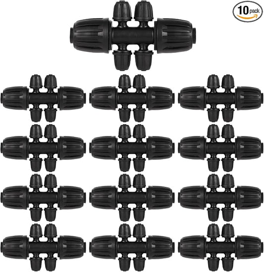 1/2 Inch to 1/4 Inch Tubing Irrigation Fittings for (1/2'' ID x 0.60''-0.63'' OD) 16mm Drip Tubing,Locked Barbed Tee Connectors (20 Pcs Barbed Tee 6-Way)