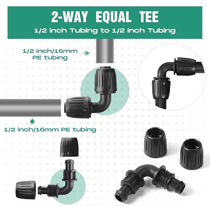 Frienda 40 Pcs 1/2 Inch Irrigation Fittings Elbow Connectors Tubing (1/2" Idx0.6-0.63" Od) 16mm Drip Tubing Barbed Drip Parts Locked Elbow Connectors for Hose, Black and Green