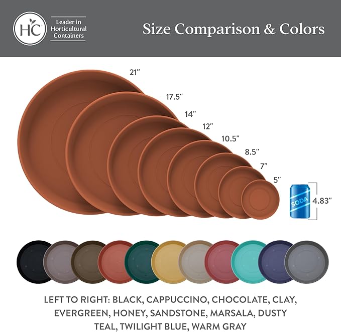 The HC Companies 7 Inch Round Prima Plastic Plant Saucer - Indoor Outdoor Plant Trays for Pots - 7.09 Inchx7.09 Inchx0.87 Inch in Warm Gray