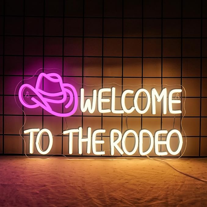 WLHOPE Welcome to The Rodeo Neon Sign Cowboy Hat Neon Sign Led Sign,Dimmable Cowgirl Neon Signs for Wall Decor,Connectivity Via USB Licked Neon Light for Bedroom Home Bar Club Party Western Decor
