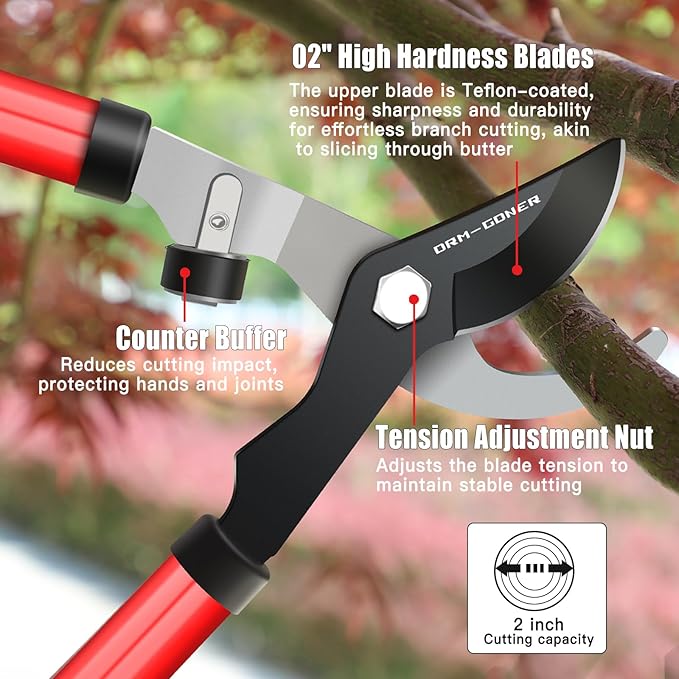 Extendable Bypass Lopper, Garden Tree Trimmer with Sharp SK5 Blade and 17"-23" Telescopic Handle, Branch Cutter Cutting up to 2"