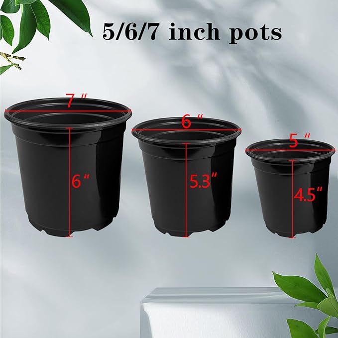 RAOOKIF 45 Pack 5 6 7 Inch Nursery Pots Variety Pack, Plastic Nursery Pot with Drainage Holes, Seed Starting Pots for Flower Seedling, Cuttings, Transplanting (5+6+7 Inch,45pcs)