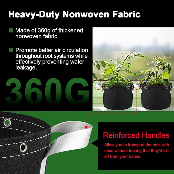 Grow Bags - Potato Grow Bags - Thickened Fabric Pots - Large Grow Bags - Tomato Vegetables Grow Bags (5 Pack(5 Gallon))