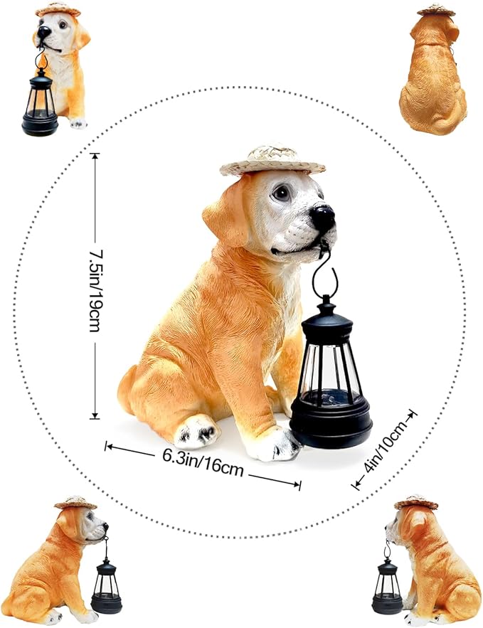 Labrador Dog Outdoor Solar Statues, Garden Decor with Retro LED Lantern for Yard Ornaments Porch Patio Balcony House, Christmas for Grandma Mom Women