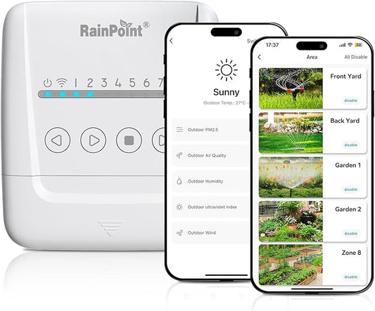RAINPOINT 8 Zone Smart Sprinkler Controller - Local Weather Intelligence WiFi Sprinkler System Controller, Easy Install APP Control Irrigation System, Sprinkler Timer for Garden Yard
