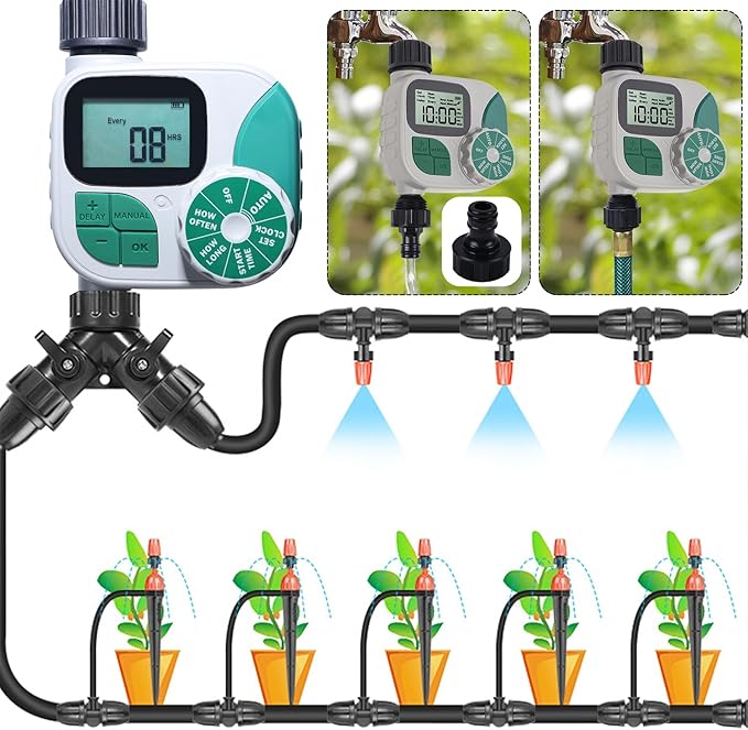 Biswing Watering Timer for Garden Hose, Outlet Hose Water Sprinkler Timers, Programmable Hose Timer with Digital Irrigation Timer System, Battery Operated for Outdoor Yard Lawn Garden Watering
