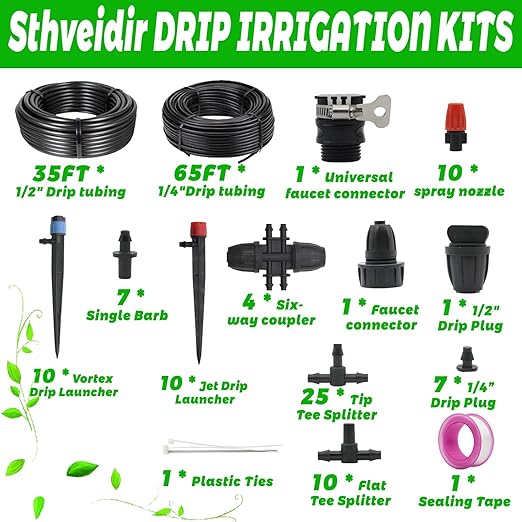 Drip Irrigation System, 100 Ft Automatic Garden Watering System for Plant Irrigation System Outdoor, Greenhouse Sprinkler System Kits with 1/2 in,1/4 Drip Irrigation Tubing