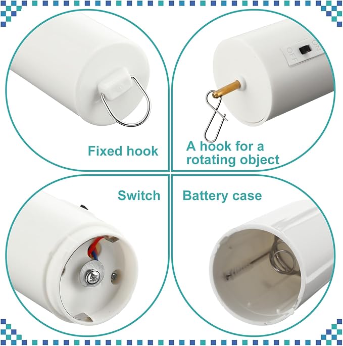 Therwen 6 Pcs Ornament Spinner Battery Operated Wind Spinner Motor Rotator Disco Ball Motor Outdoor Hanging Ornament for Halloween Mardi Gras Decoration, No Battery(White)