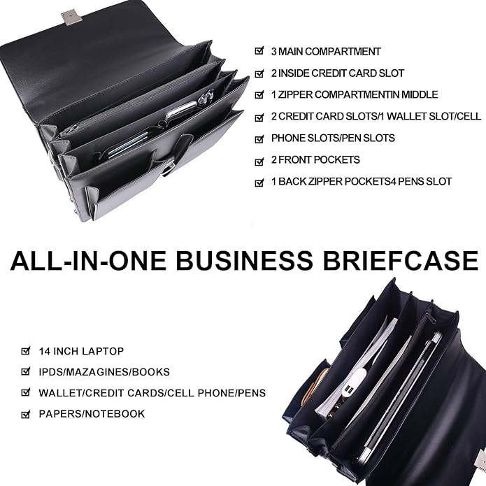 Jack&Chris Mens New PU Leather Attache Briefcase Traditional Messenger Lawyer Bag, MBYX015