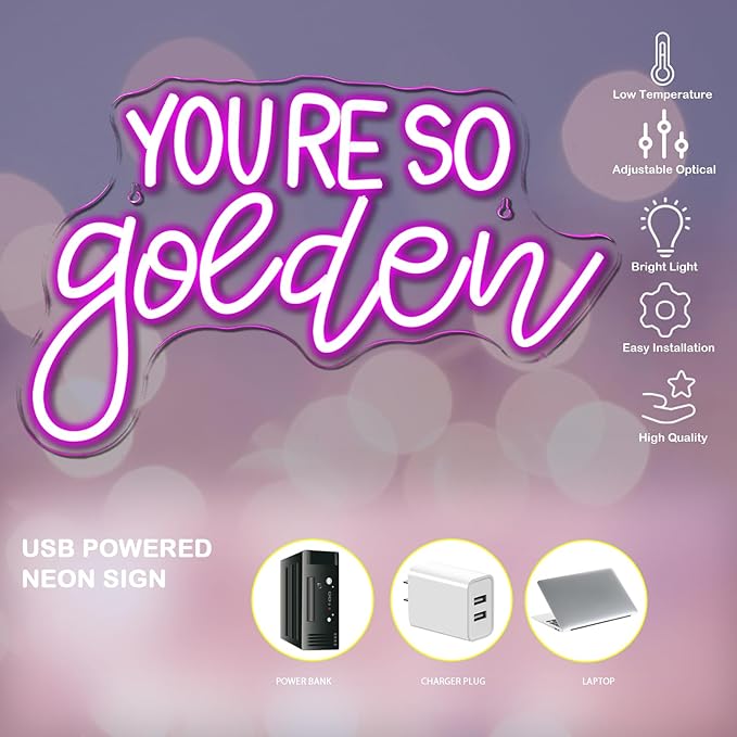 You're So Golden Neon Sign Wall Decor, Neon Signs Dimmable Letter Neon Sign Light Up Signs for Room,Bar,Bedroom,Party, Birthday Party Bar Pub Club Decoration Gifts