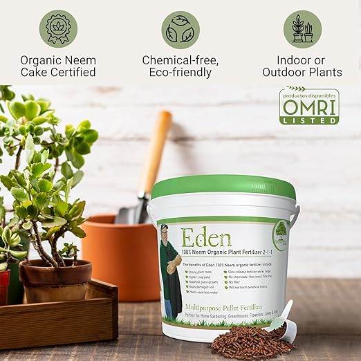 Eden 100% Organic Neem Cake, for Vegetable Gardening, Fruit Trees, Roses & Indoor or Outdoor Plants, OMRI Listed (5lbs)