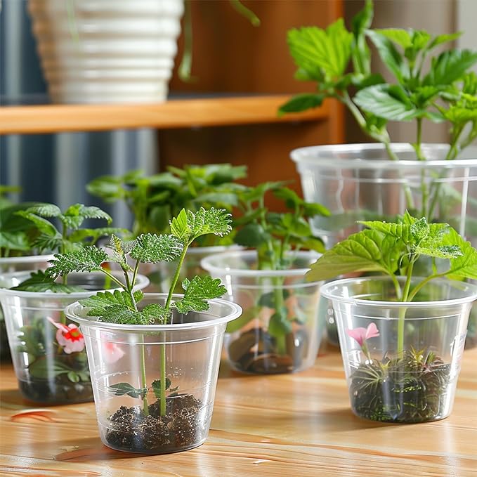 RAOOKIF 30 Pack 1 Gallon Pots with Drainage Holes, 7 Inch Clear Nursery pots, 1 Gallon Plastic Plant Pots for Seedlings, Clear Seed Starters, and Flower Planting