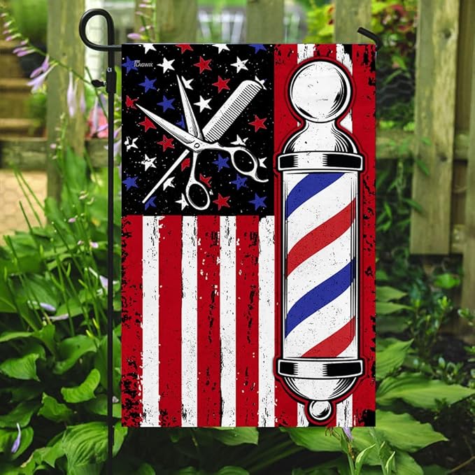 FLAGWIX American Flags, Barber Flag - 4th of July, Independence Day Decorations for Inside, Outside, Garden Flag (11.5" x 17.5") - USA House Garden Flags Premium Polyester, Decorative Outdoor Flags