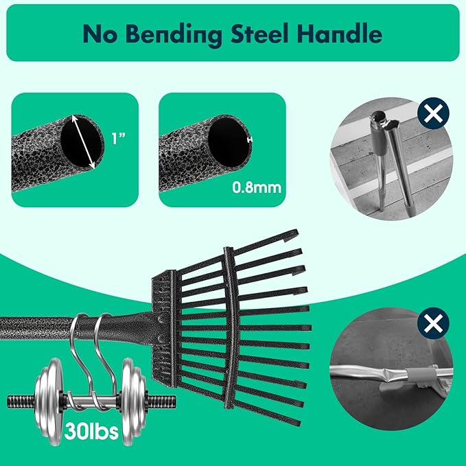 Rake - 73 Inch Long Small Garden Rake, 8.5" Wide Heavy Duty Leaf Rake for Shrub with 11 Metal Tines,Yard Rake with Adjustable Handle for Picking up Leaves,Grass Clippings,Garbage